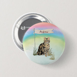 Macaron Rond 5 Cm Chat tigré à nom personnalisé