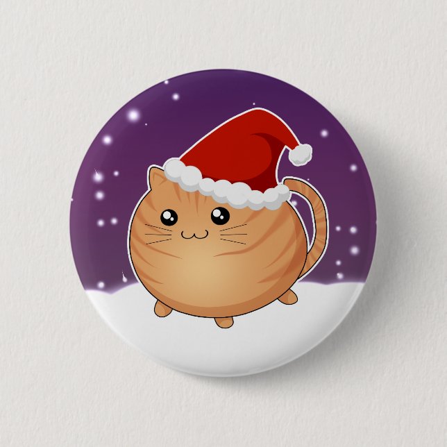 Macaron Rond 5 Cm Chat tigré orange de minou de Noël de Kawaii (Devant)