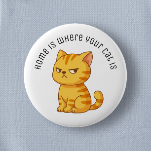 Macaron Rond 5 Cm Chat tigré orange grincheux Texte personnalisé