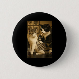 Macaron Rond 5 Cm Chat Vintage Fumant Tatouage Encre Kitty Artiste D