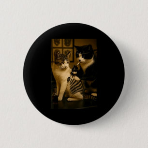 Macaron Rond 5 Cm Chat Vintage Fumant Tatouage Encreuse Kitty Artist