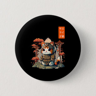 Macaron Rond 5 Cm Chat Warrior japonais écriture Anime Art pour kawa