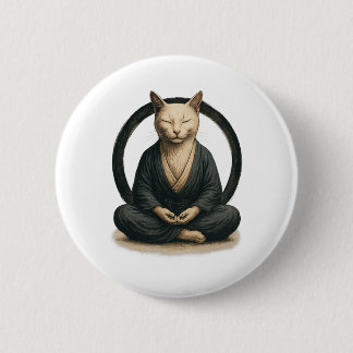 Macaron Rond 5 Cm Chat zen en méditation – Art de yoga mindful Enso