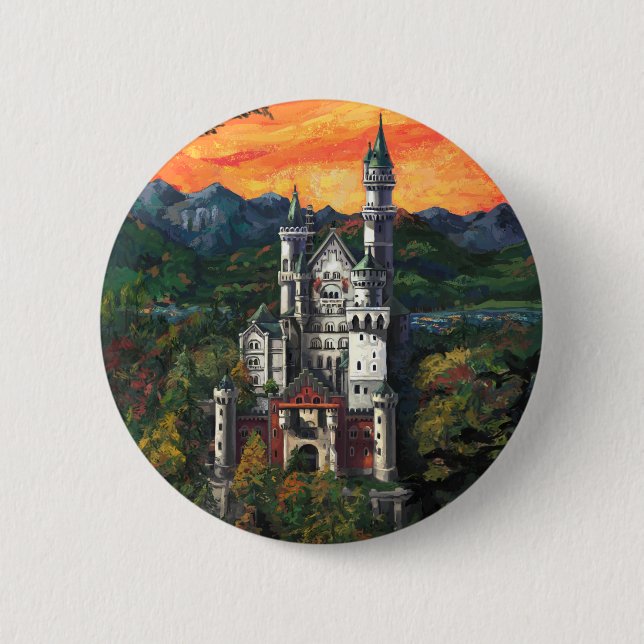 Macaron Rond 5 Cm Château du Neuschwanstein (Devant)