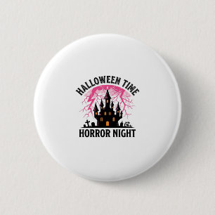 Macaron Rond 5 Cm Château Hanté Nuit d'Horreur Halloween Vintage