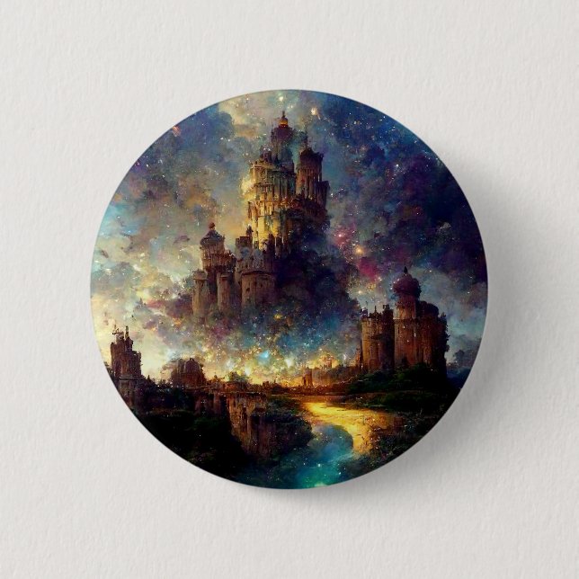Macaron Rond 5 Cm Château magique de l'Imaginaire (Devant)