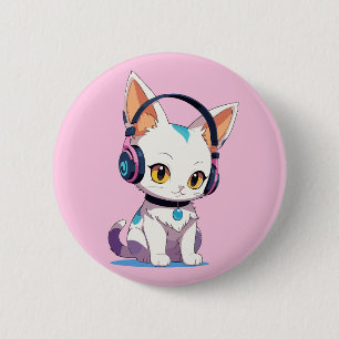 Macaron Rond 5 Cm Chaton Mignon avec Casque à Bascule