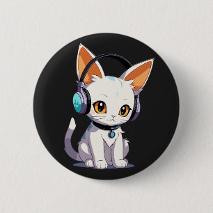 Macaron Rond 5 Cm Chaton Mignon avec Casque de Mode