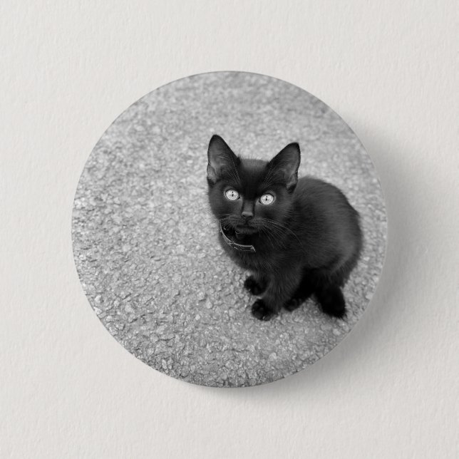 Macaron Rond 5 Cm Chaton noir (Devant)