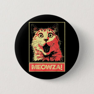 Macaron Rond 5 Cm Chaton surpris drôle Meowza Art Pop Rétro