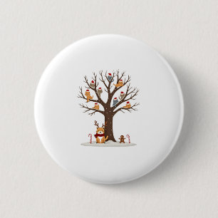 Macaron Rond 5 Cm Chats dans l'arbre enneigé Noël hiver chapeau de P