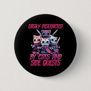 Macaron Rond 5 Cm Chats de joueur de Rpg Quête secondaire Distrait N