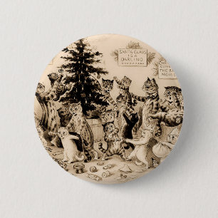 Macaron Rond 5 Cm Chats Décorant L'Arbre De Noël Par Louis Wain
