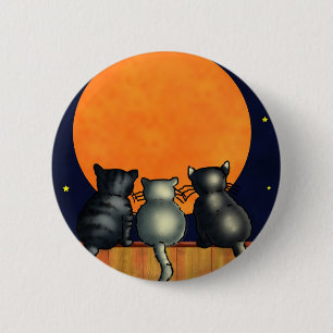 Macaron Rond 5 Cm Chats d'Halloween regardent la Lune - Style Vintag
