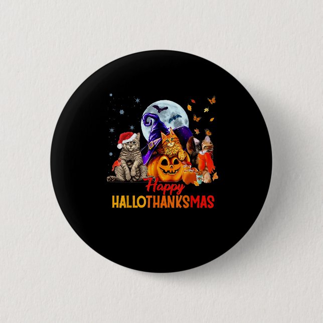 Macaron Rond 5 Cm Chats Hallothanksmas Halloween Thanksgiving C (Devant)