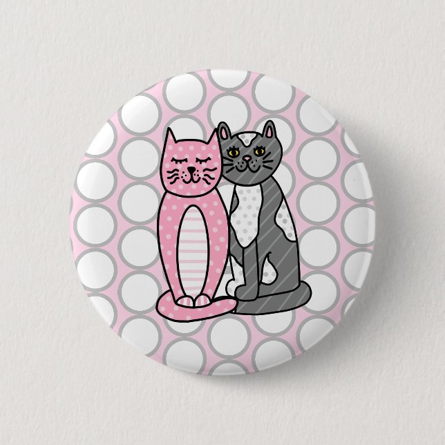 Macaron Rond 5 Cm Chats Kitty Roses et Grey Cute Cute   (Devant)