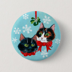 Macaron Rond 5 Cm Chats mignons mistletoe d'hiver Bouton neige de No