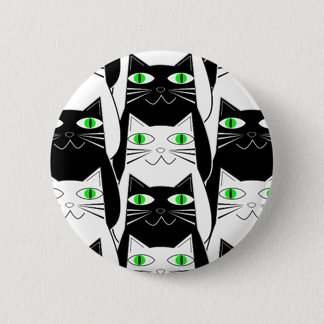 Macaron Rond 5 Cm Chats noirs et blancs (Devant)