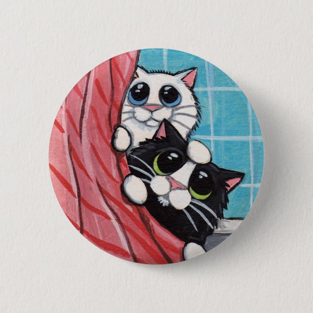 Macaron Rond 5 Cm Chats prenant une douche - bouton d'art de chat (Devant)
