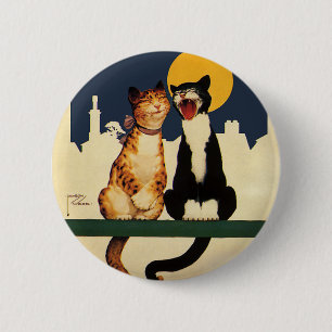 Macaron Rond 5 Cm Chats vintages chantant, Animaux amusants et stupi