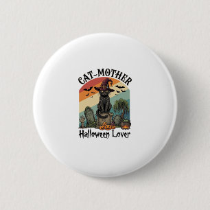 Macaron Rond 5 Cm Chatte Mère Amoureuse d'Halloween Chapeau de Sorci