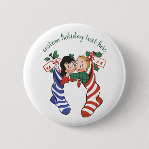 Macaron Rond 5 Cm Chaussettes de Noël vintage avec des enfants migno