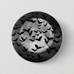 Macaron Rond 5 Cm Chauve-Feu D'Halloween Et Une Pleine lune