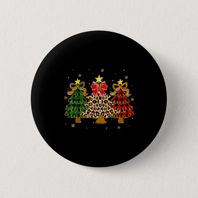 Macaron Rond 5 Cm Checkered Christmas Trees Red Green Plaid Leopard  (Devant)