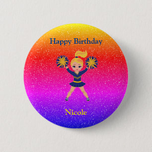 Macaron Rond 5 Cm Cheerleading "Happy Birthday" Sparkle Button