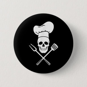 Macaron Rond 5 Cm Chef Casquette Cuisine Crâne Cuisine Barbecue Barb