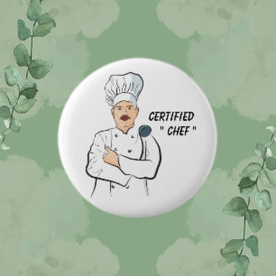 Macaron Rond 5 Cm Chef Certifié, White Men Simple Chef Round