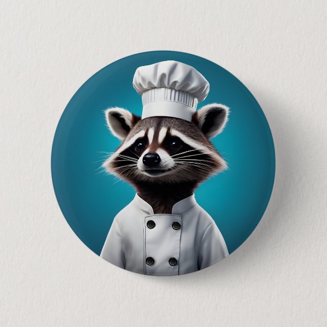 Macaron Rond 5 Cm Chef Raccoon (Devant)