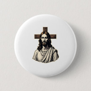 Macaron Rond 5 Cm Chemise à gravure vintage portrait de Jésus Croix 