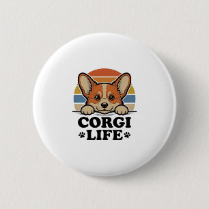 Macaron Rond 5 Cm Chemise Corgi Life Gravure Vintage Art Amoureux de