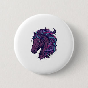 Macaron Rond 5 Cm Chemise d'art de tête de cheval colorée gravée vin