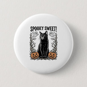 Macaron Rond 5 Cm Chemise de gravure Halloween vintage de chat noir 