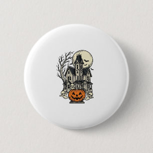 Macaron Rond 5 Cm Chemise de Maison Hantée Gravure Vintage Halloween