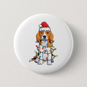 Macaron Rond 5 Cm Chemise de Noël Beagle Santa Hat Xmas Lumières