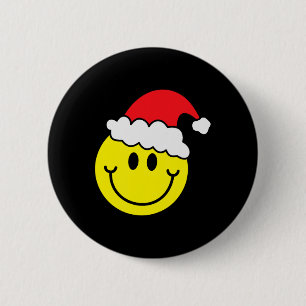 Macaron Rond 5 Cm Chemise de Noël visage sourire jaune chapeau de Pè