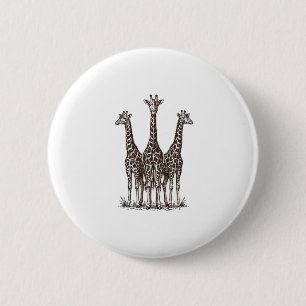 Macaron Rond 5 Cm Chemise de safari avec gravure de girafe vintage a