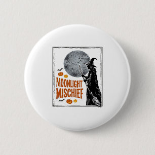 Macaron Rond 5 Cm Chemise de sorcière vintage silhouette de lune d'H
