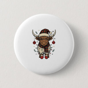 Macaron Rond 5 Cm Chemise de vacances de Noël vintage Highland Cow_1