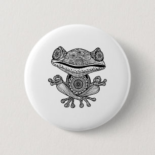 Macaron Rond 5 Cm Chemise de yoga Grenouille de yoga Mandala Méditat