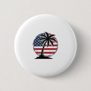 Macaron Rond 5 Cm Chemise d'été Drapeau Américain Palmier Vintage_1