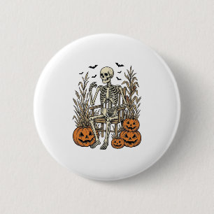 Macaron Rond 5 Cm Chemise Halloween squelette vintage et citrouilles