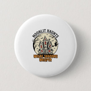 Macaron Rond 5 Cm Chemise Haunted Moon Gravure Vintage Maison Effray
