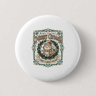 Macaron Rond 5 Cm Chemise Merry Catmas Chat Noël Vintage Vector Art