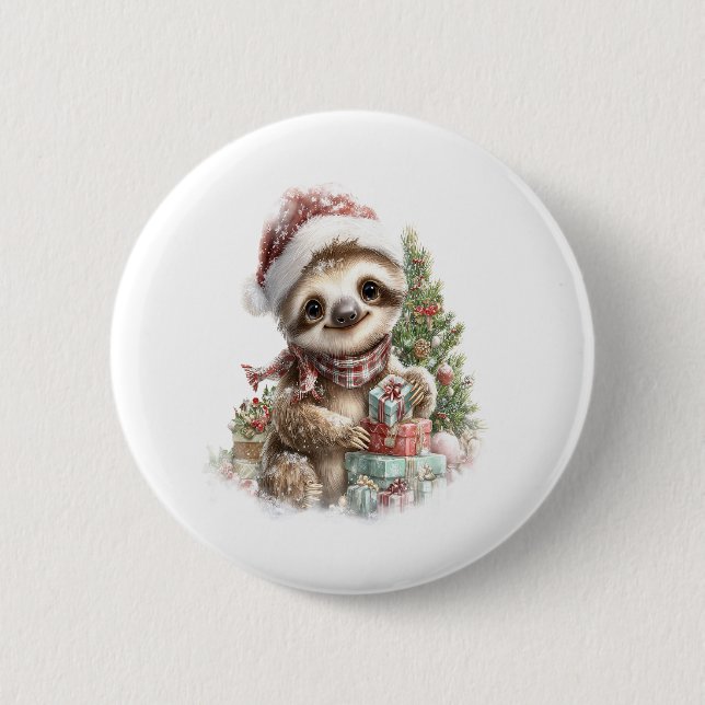 Macaron Rond 5 Cm Chemise Sloth Christmas Santa Hat (Devant)