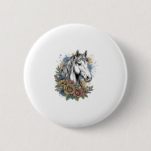 Macaron Rond 5 Cm Chemise vectorielle de conception de cheval floral