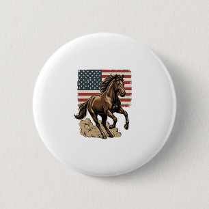 Macaron Rond 5 Cm Chemise vintage cheval au galop drapeau américain 